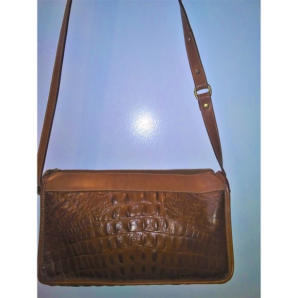 Brahmin Crossbody Gorpcore Bag 70s 80s FairyGrunge Croc Embossed Brown Leather - Picture 3 of 9